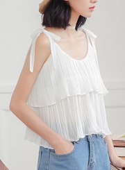 Summer Casual Loose Strappy Round Neck Ruffle Sweet Tank
