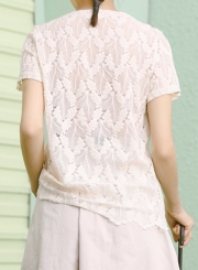 Summer Fashion Sweet Lace Short Sleeve Round Neck Pullover Blouse