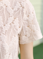 Summer Fashion Sweet Lace Short Sleeve Round Neck Pullover Blouse