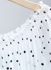 Off Shoulder Polka Dots Short Sleeve Lace Spliced A-line Swing Dress