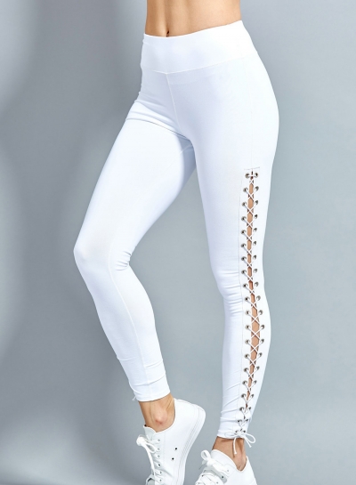 Fashion Sexy Slim Lace-Up Hollow Out Solid Sports Leggings