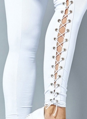 Fashion Sexy Slim Lace-Up Hollow Out Solid Sports Leggings