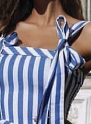 Summer Casual Striped Strappy Lace-Up Swing A-line Dress