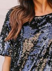 Fashion Loose Solid Short Sleeve Round Neck Sequins Tee Dress