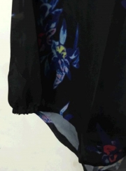 Casual Chiffon Floral Printed Long Sleeve V Neck Loose Blouse
