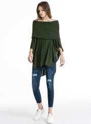 Fashion Casual Off Shoulder Irregular Loose Fit Solid Tee