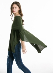 Fashion Casual Off Shoulder Irregular Loose Fit Solid Tee