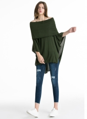 Fashion Casual Off Shoulder Irregular Loose Fit Solid Tee