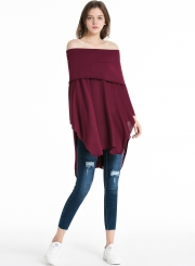 Fashion Casual Off Shoulder Irregular Loose Fit Solid Tee