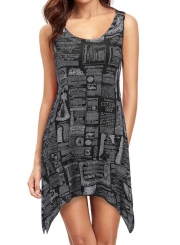 Summer Casual Printed Sleeveless Round Neck Pullover Mini Dress