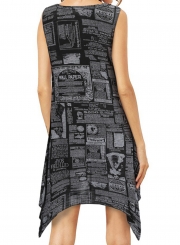 Summer Casual Printed Sleeveless Round Neck Pullover Mini Dress