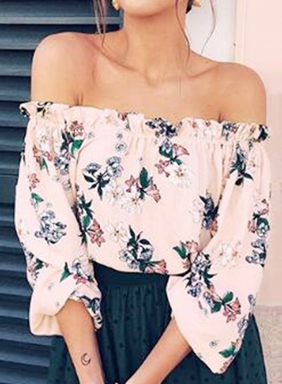 Summer Sexy Floral Printed Off The Shoulder Long Sleeve Sweet Blouse YOUYOUFASHIONEC.com