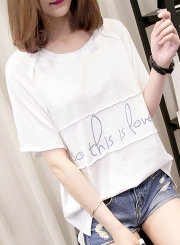 Summer Casual Letters Printed Short Sleeve Round Neck Loose Tee