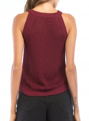 Summer Casual Slim Sleeveless Round Neck Knit Tank With Beading