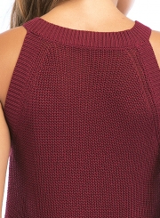 Summer Casual Slim Sleeveless Round Neck Knit Tank With Beading