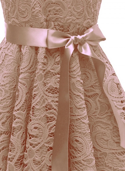 Elegant Lace Waist Tie Sleeveless V Neck Swing Midi Dress With Zip stylesimo.com