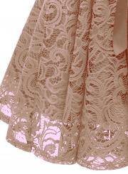 Elegant Lace Waist Tie Sleeveless V Neck Swing Midi Dress With Zip