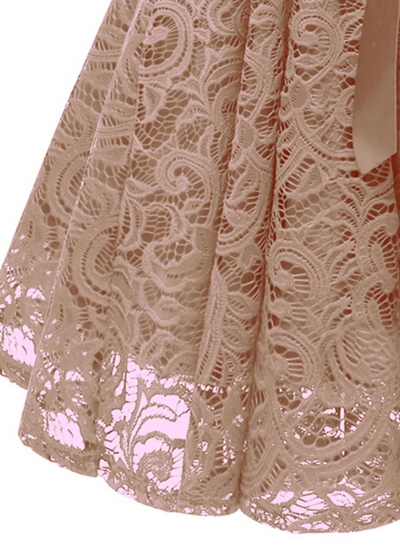 Elegant Lace Waist Tie Sleeveless V Neck Swing Midi Dress With Zip stylesimo.com