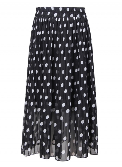 Fashion Casual Polka Dots Elastic Waist Pleated Chiffon Long Skirt STYLESIMO.com