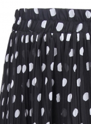 Fashion Casual Polka Dots Elastic Waist Pleated Chiffon Long Skirt