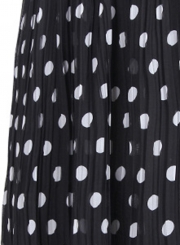 Fashion Casual Polka Dots Elastic Waist Pleated Chiffon Long Skirt