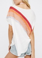 Summer Casual Rainbow Printed Short Sleeve Round Neck Loose Pullover Tee