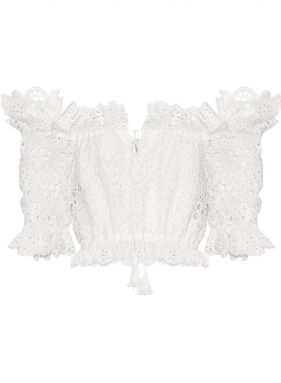 Sexy Off The Shoulder Half Sleeve Crop Top Lace Hollow Out Blouse YOUYOUFASHIONEC.com