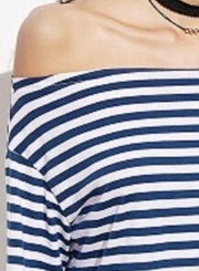 Casual Sexy Striped Off The Shoulder Flare Sleeve Slim Pullover Tee