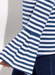 Casual Sexy Striped Off The Shoulder Flare Sleeve Slim Pullover Tee