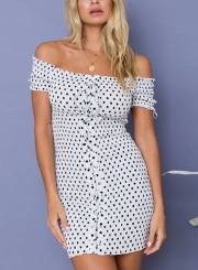 Sexy Polka Dots Off Shoulder Short Sleeve Lace-Up Bodycon Mini Dress