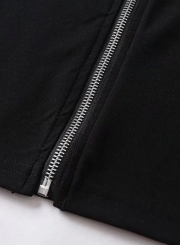 Casual Striped Full Zip Crop Top Long Sleeve Stand Collar Slim Coat