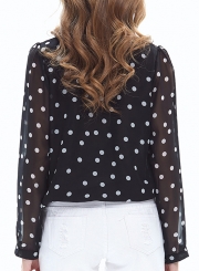 Casual Polka Dots Long Sleeve Round Neck Loose Pullover Blouse