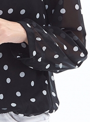 Casual Polka Dots Long Sleeve Round Neck Loose Pullover Blouse