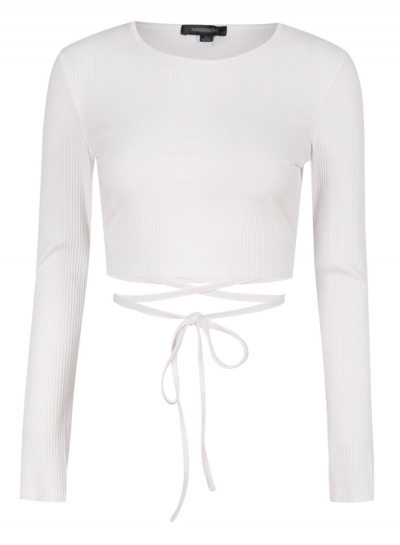 Fashion Slim Round Neck Long Sleeve Solid Lace-Up Pullover Crop Top STYLESIMO.com