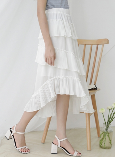 Fashion Casual Irregular Elastic Waist Solid Chiffon Layered Skirts YOUYOUFASHIONEC.com