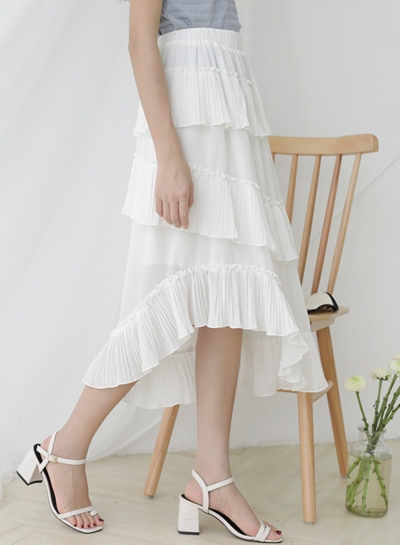 Fashion Casual Irregular Elastic Waist Solid Chiffon Layered Skirts STYLESIMO.com