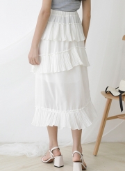 Fashion Casual Irregular Elastic Waist Solid Chiffon Layered Skirts