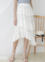 Fashion Casual Irregular Elastic Waist Solid Chiffon Layered Skirts