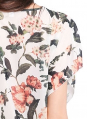 Casual Floral Print Round Neck Dolman Sleeve Loose Pullover Long Tee