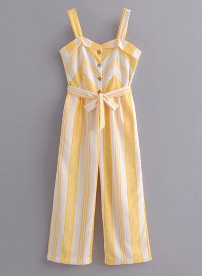 Casual Striped Sleeveless Button Down Waist Tie Wide Leg Jumpsuit LEXELFASHIONINTSHOPS.com