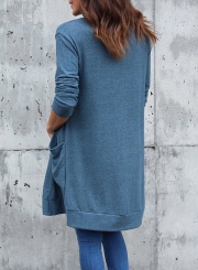 Fashion Casual Loose Long Sleeve Solid Pockets Long Cardigan