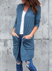 Fashion Casual Loose Long Sleeve Solid Pockets Long Cardigan