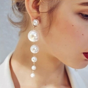 Fashion Alloy Six Pearls Tassel Drop Earrings