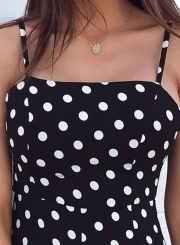 Fashion Polka Dots Backless Spaghetti Strap Back Bow Wide Leg Jumpsuit