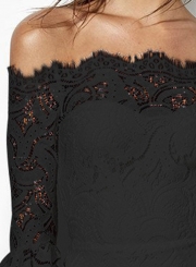 Sexy Off Shoulder Flare Sleeve Elastic Waist Lace Bodycon Cocktail Dress