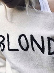 Fashion Letters Print Round Neck Long Sleeve Pullover Sweater