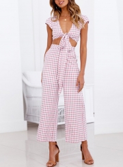 Sexy 2 Piece V Neck Short Sleeve Bow Crop Top Wide Leg Pants