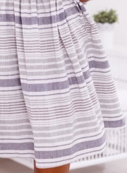 Casual Striped Round Neck Lantern Sleeve Backless Loose Dress