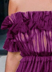 Purple Sexy Transparent Mesh Slash Neck Off The Shoulder High Waist Swing Dress