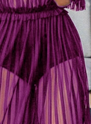 Purple Sexy Transparent Mesh Slash Neck Off The Shoulder High Waist Swing Dress